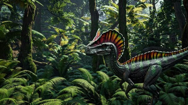Dilophosaurus dinosaur in the wilderness
