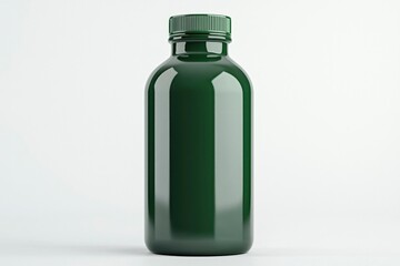 Fototapeta premium A dark green bottle stands on a white background