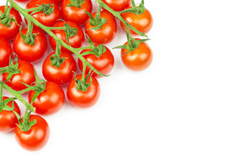 Branches of fresh cherry tomatoes isolated on white
