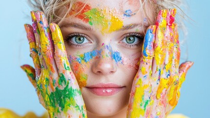 Fototapeta premium Colorful paint, young woman, portrait, studio, creative