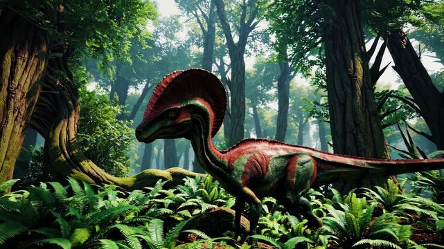 Dilophosaurus dinosaur in the wilderness