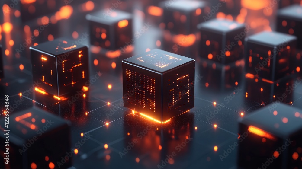 Poster Illuminated Cubes Network Data Center Technology