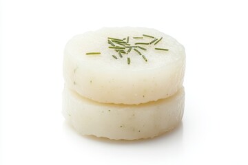 Garaetteok is a winter treat for Koreans and an ingredient in tteokguk depicted on a white backdrop