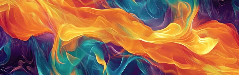 Fototapeta premium Vibrant flames swirl and blend in a captivating display of colors. The design conveys movement and energy, showcasing an abstract visual experience that ignites imagination. With copy space for text