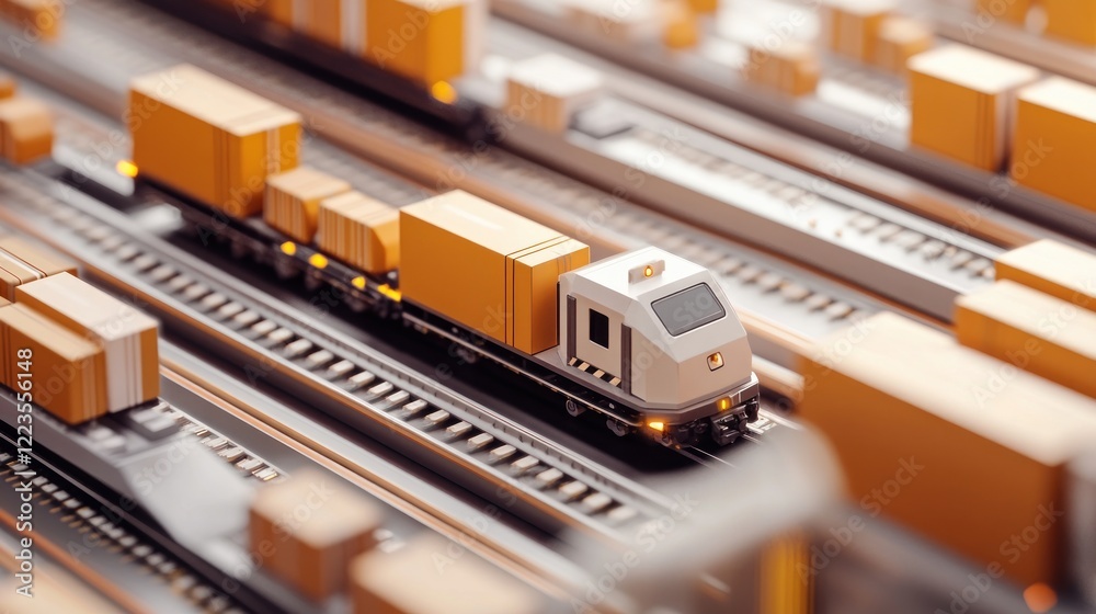Poster automated cargo train transports packages efficiently
