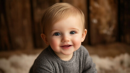 beautiful smiling cute baby, soft diffused lighting, blurred background