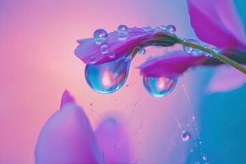 Fototapeta premium Dewdrops Adorn Pastel Flower Petals