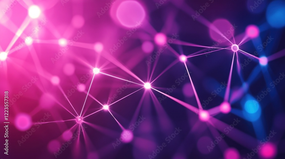 Poster abstract network of glowing pink and blue nodes