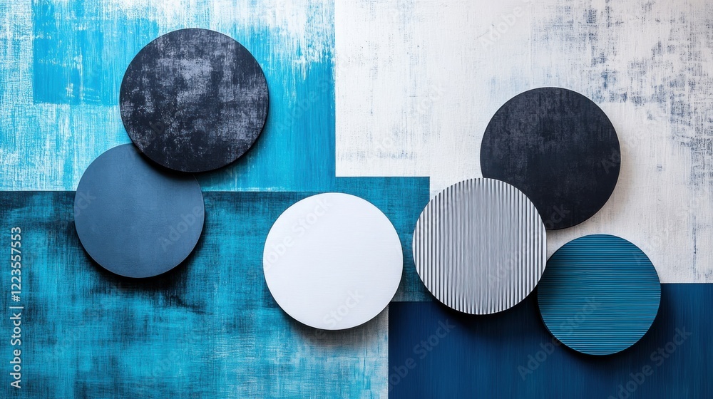 Aufkleber Abstract Circular Forms on a Textured Blue Background