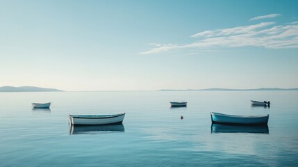 Naklejka premium Serene Coastal Scene With Small Boats at Rest