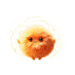 Fluffy 3D Cartoon Character - Fuzzy Orange Ball with Smiley Face Isolated on Transparent Background