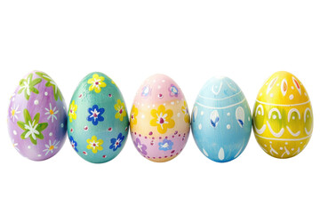 Fototapeta premium Colorful hand-painted Easter eggs arranged in a charming display showcasing vibrant floral designs perfect for spring festivities isolated on transparent background