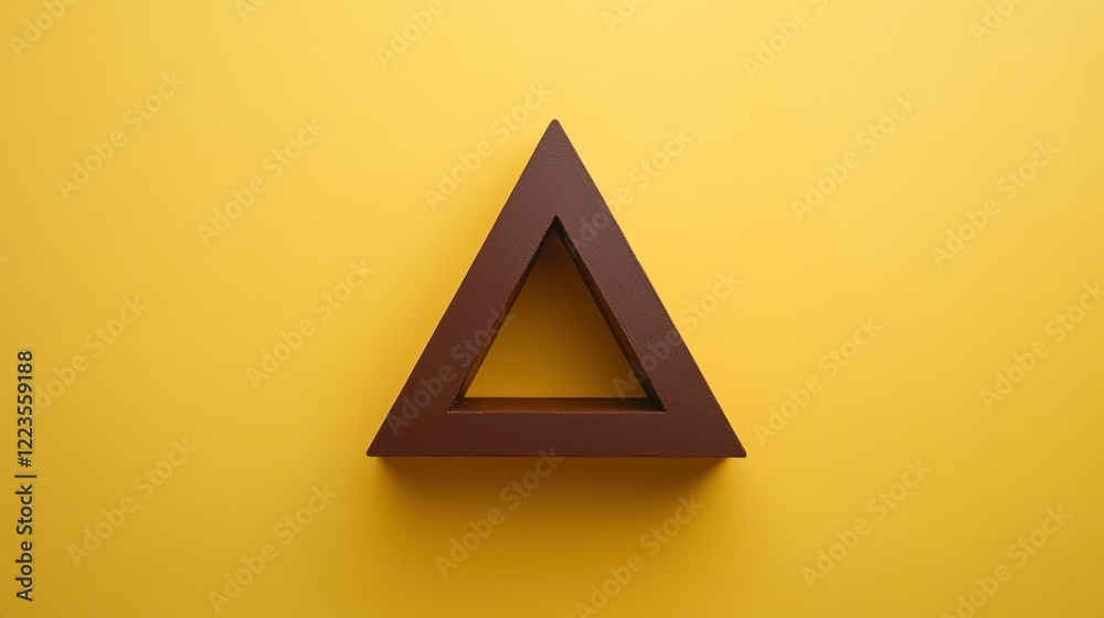Poster brown triangular shelf against yellow background