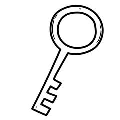 Hand drawn doodle old key on white background.