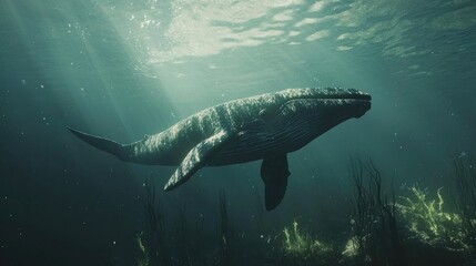 Fototapeta premium Majestic Whale Underwater, A Serene Ocean Encounter