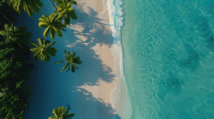 Relaxing Tropical Beach With Palm Trees and Crystal-Clear Turquoise Water Under the Bright Sun