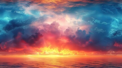 Fototapeta premium Calming Gradient of Colors Transitioning From Cool Blues to Warm Oranges Over a Tranquil Ocean at Sunset