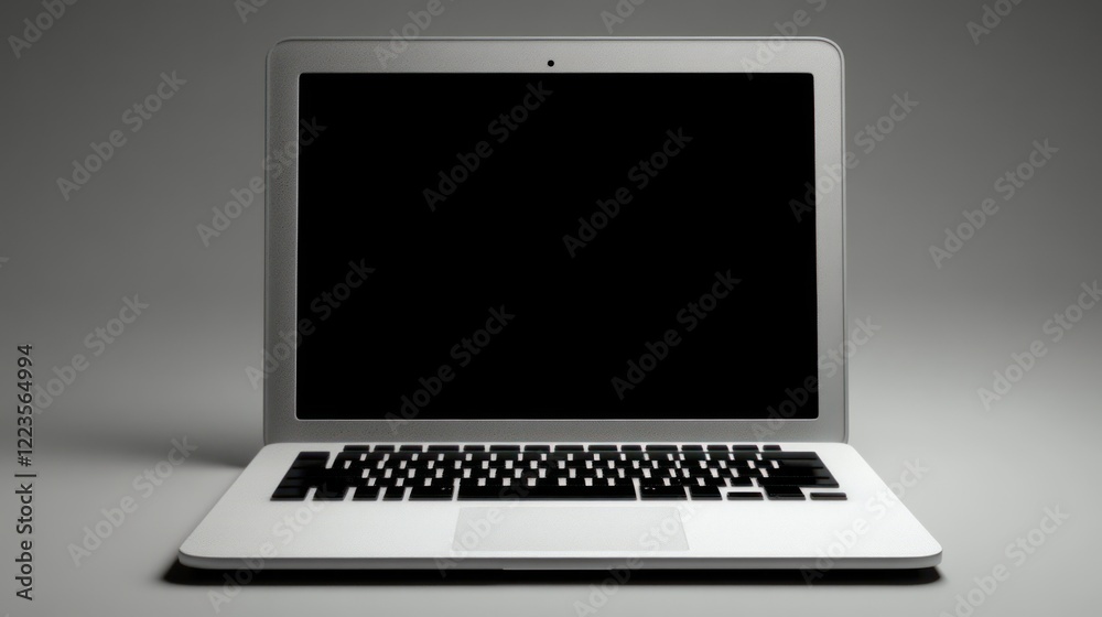 Poster modern silver laptop computer displaying blank screen