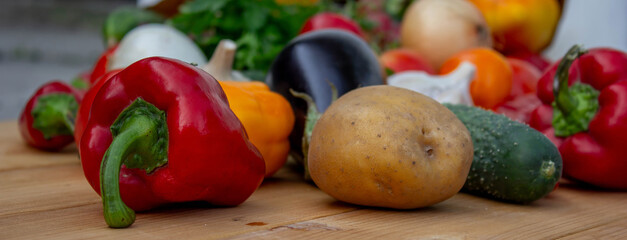 Fresh Organic Vegetables in Paper Bag on Wooden Background