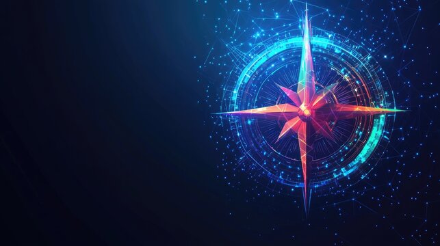 Stylized Compass Icon. Low Poly Interpretation of a Navigation Symbol in Vibrant Colors