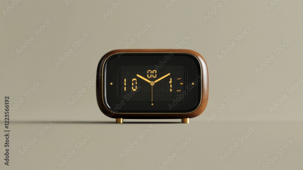 Poster Modern Wooden Analog Digital Clock Displaying Time