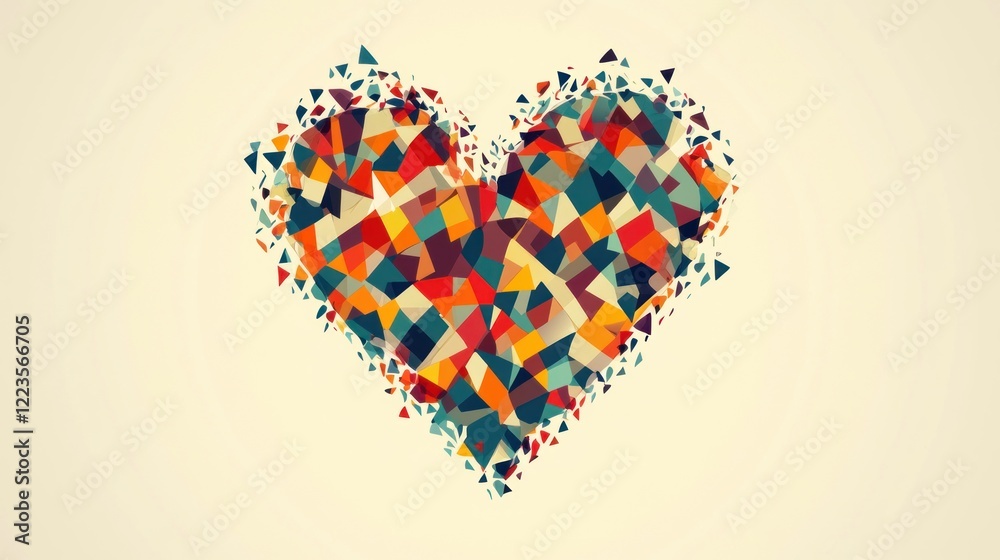 Poster abstract colorful geometric heart design disintegrating