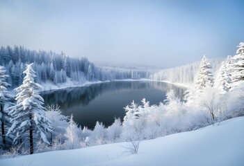winter landscape with snow and a River