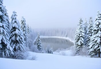 winter landscape with snow and a Lake