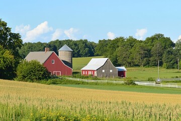 Obraz premium Serene Wisconsin Countryside: A Summer Panorama of Lush Green Fields and Open Skies
