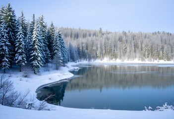 winter landscape with snow and a Lake