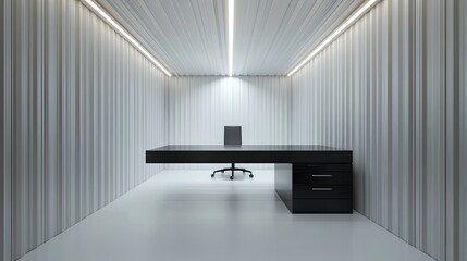 A minimalist workspace in a repurposed shipping container