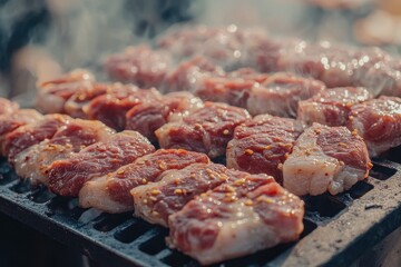 Korean barbecue with grilled pork and beef