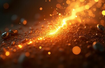 Obraz premium Laser Vortex: Intense light cutting through dust, creating a digital abstraction with glowing spiral trails and a blurred bokeh effect, a true display of high-tech artistry 