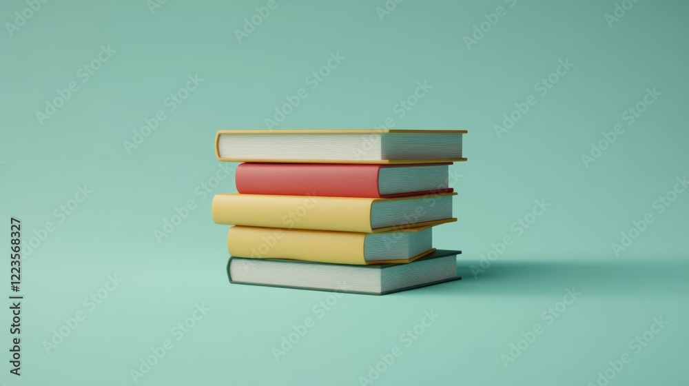 Poster a stack of colorful books sits on a teal background