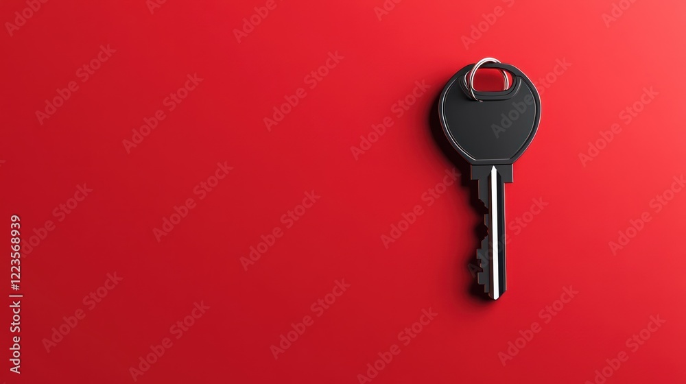 Aufkleber black key on red background minimalist image