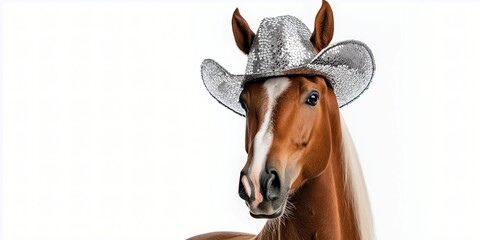 portrait of horse in cowboy hat 