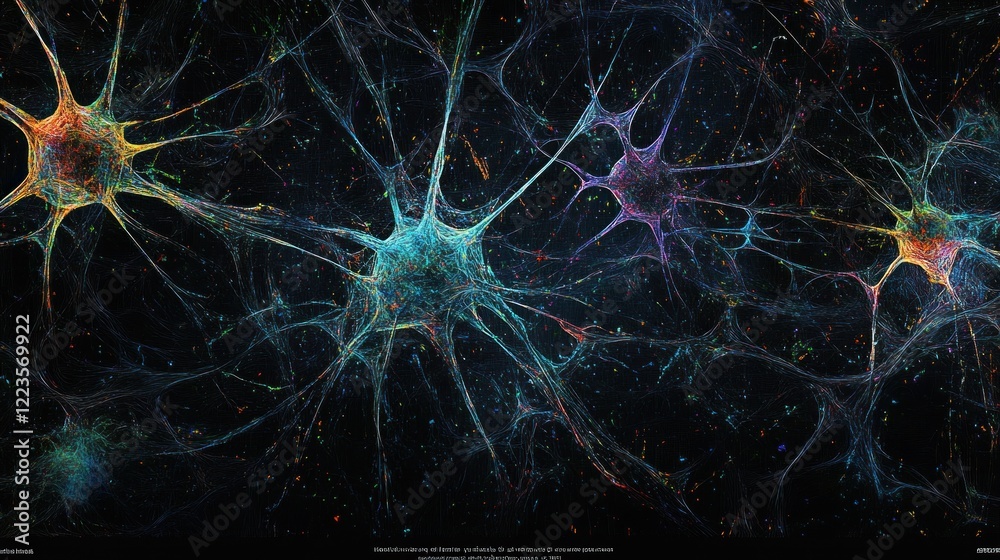 Poster microscopic view of vibrant neuron network connections