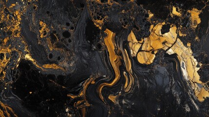 Naklejka premium Abstract Black and Gold Swirl Painting Texture