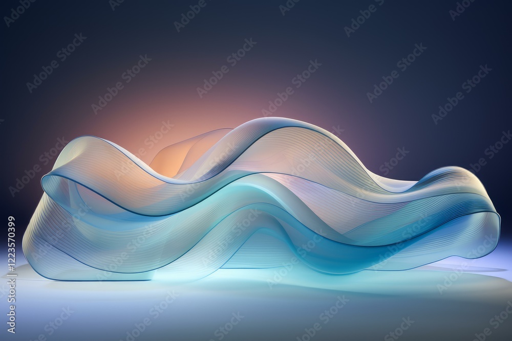 Poster smooth glass wave flowing on gradient background, creating an abstract and elegant composition