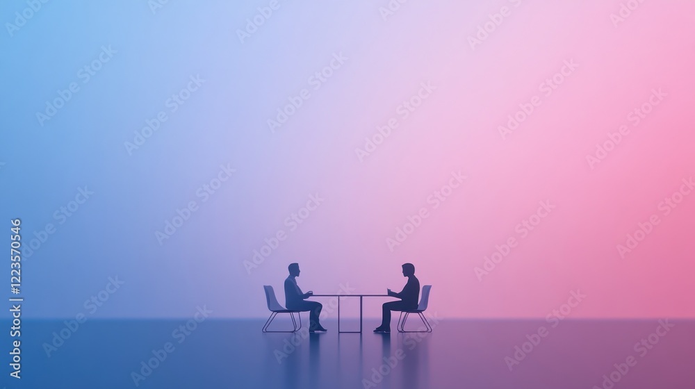 Poster Two Silhouettes Sitting Across a Table in a Room