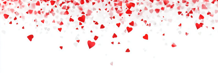 Valentine's day with falling red, pink white hearts isolated on white

