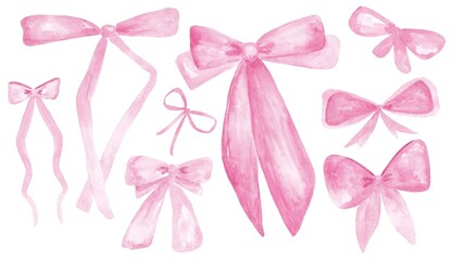 Set of pink watercolor bows