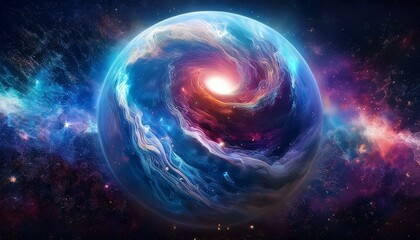 Obraz premium 암흑 공간에 떠있는 독특한 색상의 구형 행성