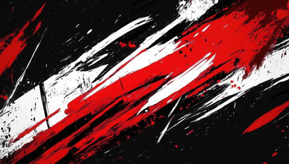 Sporty red and white grunge brush pattern on black background

