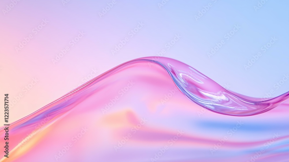 Wall mural abstract fluid wave in pink and blue gradient with soft light reflections