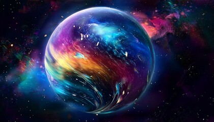 암흑 공간에 떠있는 독특한 색상의 구형 행성