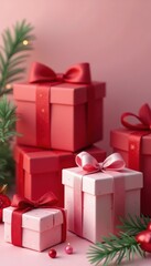 Set of heart-labeled gift boxes, festive details , pink, blue