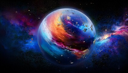 Obraz premium 암흑 공간에 떠있는 독특한 색상의 구형 행성