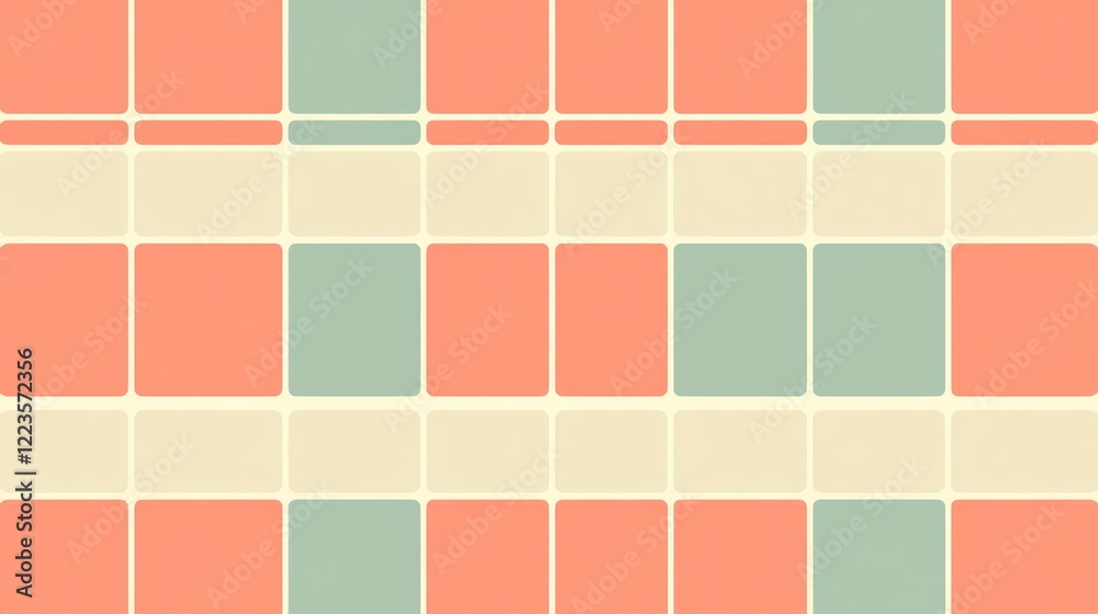 Poster Abstract Geometric Pattern with Coral and Green Squares