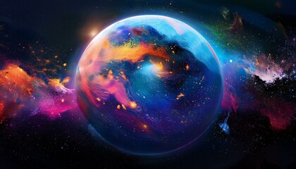 Obraz premium 암흑 공간에 떠있는 독특한 색상의 구형 행성